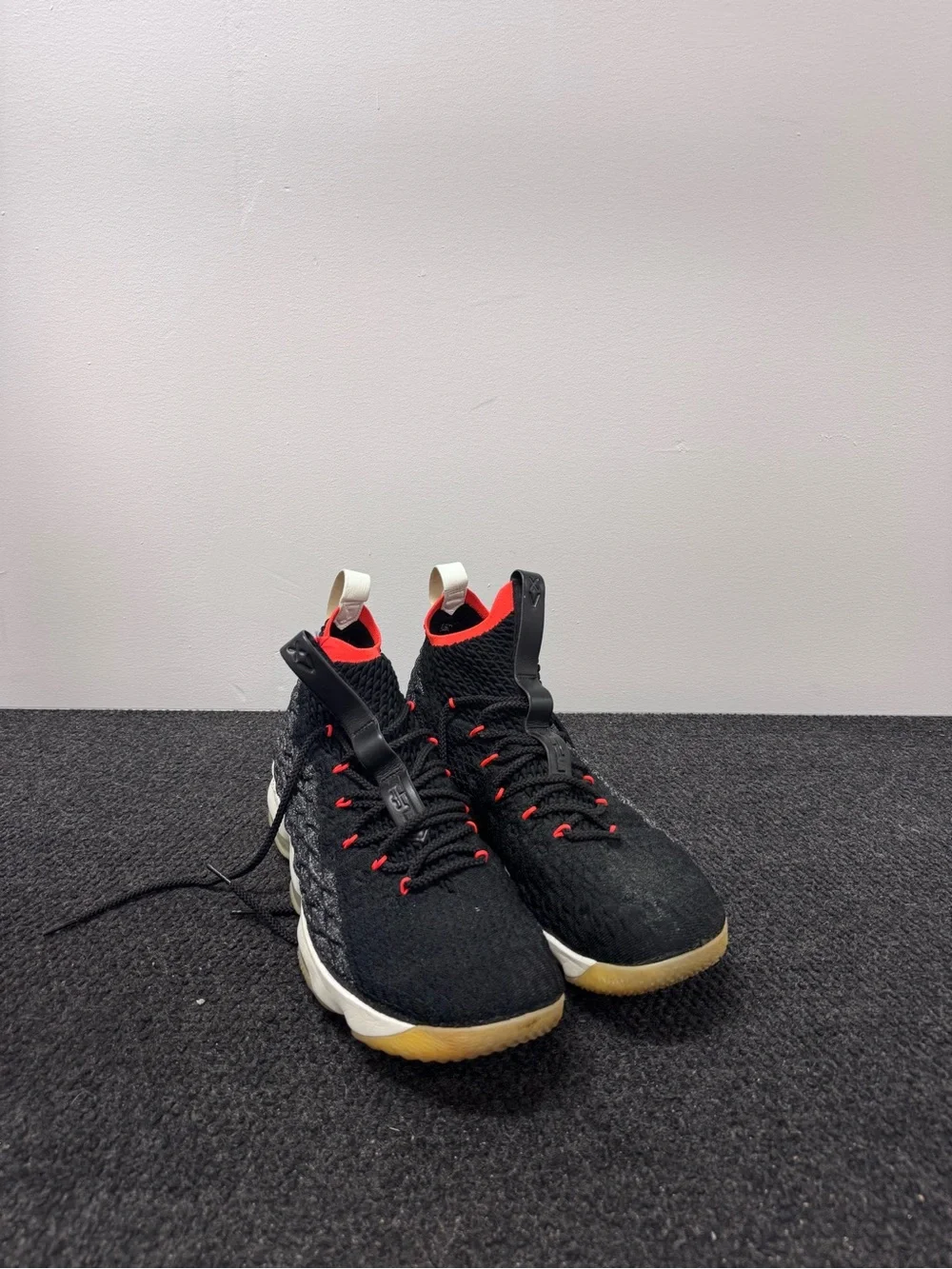 LeBron 15 ‘Bright Crimson High-Top Sneakers with Red Accents and Gum Sole